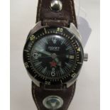 A vintage (possibly military) Moaet stainless steel cased wristwatch, faced by a baton dial,