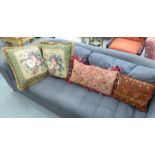 Scatter cushions: to include an embroidered example with a frilled edge