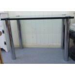 A modern glass top hall table, raised on tubular chromium plated legs  29"h  42"w
