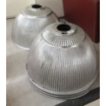 Four vintage industrial, ribbed light shades  18"dia