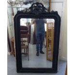 A modern Victorian design black painted overmantel mirror with swag ornament  58" x 34"