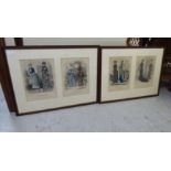Four 19thC French coloured fashion prints  12" x 9"  framed