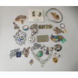 Costume jewellery: to include marcasite set earrings, brooches and bracelets
