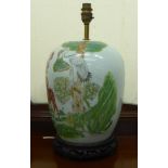 A 20thC Chinese porcelain table lamp, decorated with deer and flowers  13"h