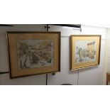 Enid Verity - two studies of Middle Eastern ruins  watercolour, pen & ink  bearing signatures  20" x