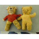 Two early/mid 20thC mohair and similar covered Teddy bears  8"h