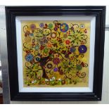 Rozanne Bell - 'Magic Tree'  mixed media  bears a signature & labels verso  23"sq  framed
