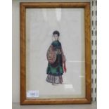 20thC Chinese School - a woman wearing traditional robes  watercolour on paper  6" x 10.5"  framed
