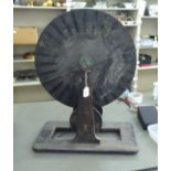A late 19thC table-top manually operated electrostatic machine, the disks  17.5"dia