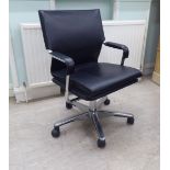 A modern black hide office chair, on a chromium finished swivel base