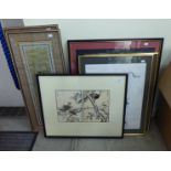 Pictures: to include a Chinese study of birds, perched on branches  print  ?? x ??  framed