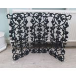 Hearth related items: to include a green painted wrought metal, three fold screen  30"h  32"w