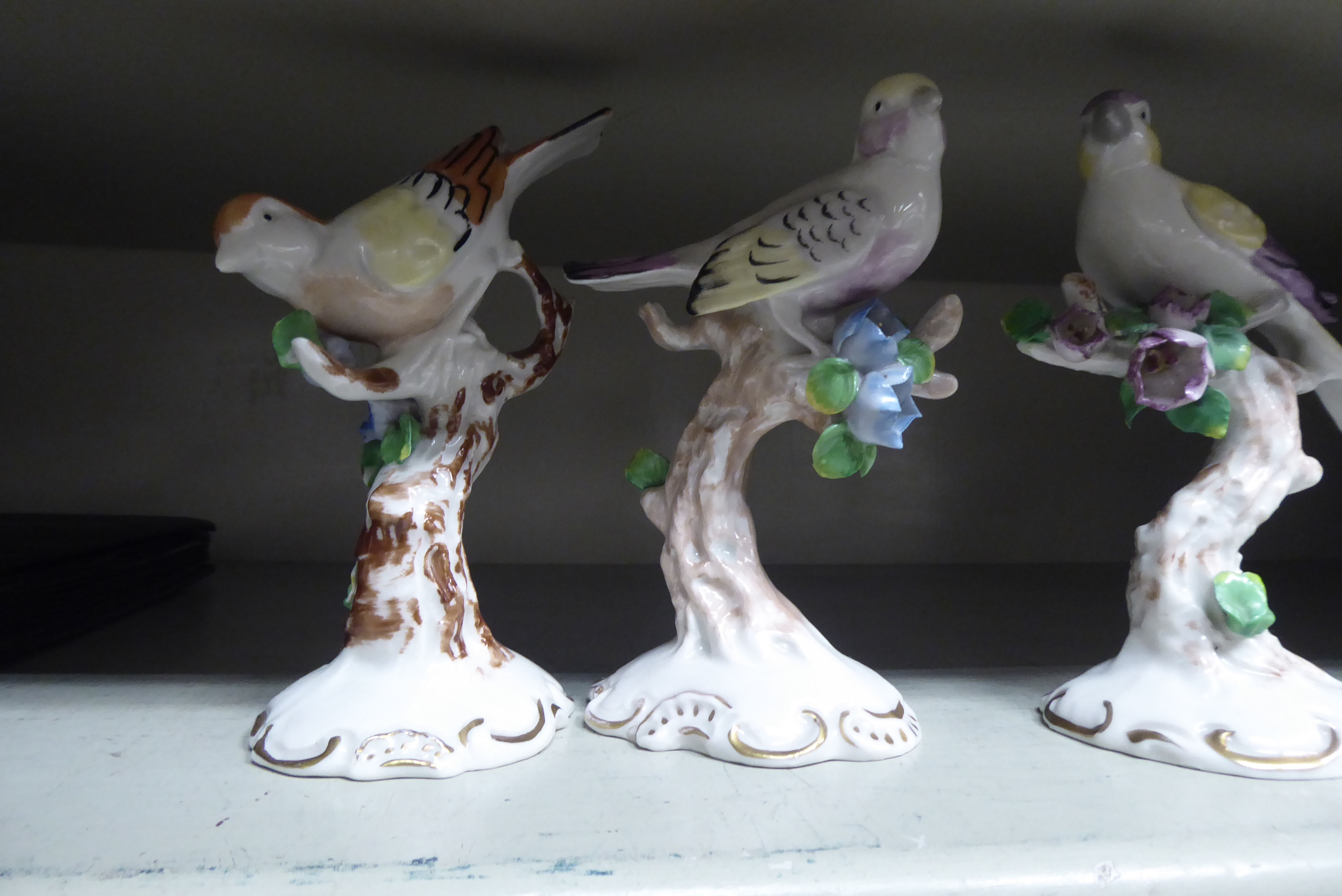 A set of four early 20thC Naples porcelain model birds  8"h - Image 2 of 4