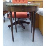 A modern Victorian design mahogany side table with a marble top, raised on turned, fluted legs  29"h