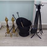 Hearth related items: to include a wrought iron, four piece companion set  28"h