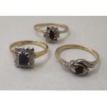 Two 18ct gold variously set rings; and an 9ct gold example