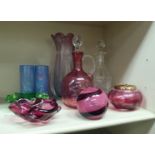 Glassware: to include a Cranberry carafe design decanter  11"h