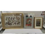 Pictures: to include a Chinese study of animals  print  9" x 13"  framed