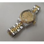 A ladies Tudor Princess Oysterdate stainless steel and gilt bracelet watch
