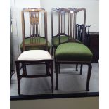 Edwardian mahogany framed rail back chairs: to include a set of three with carved crests and