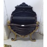 A Georgian style black painted iron and brass mounted fire basket  25"h  19"w