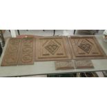 Six late 19th/early 20thC various carved oak furniture panels  largest 20"sq