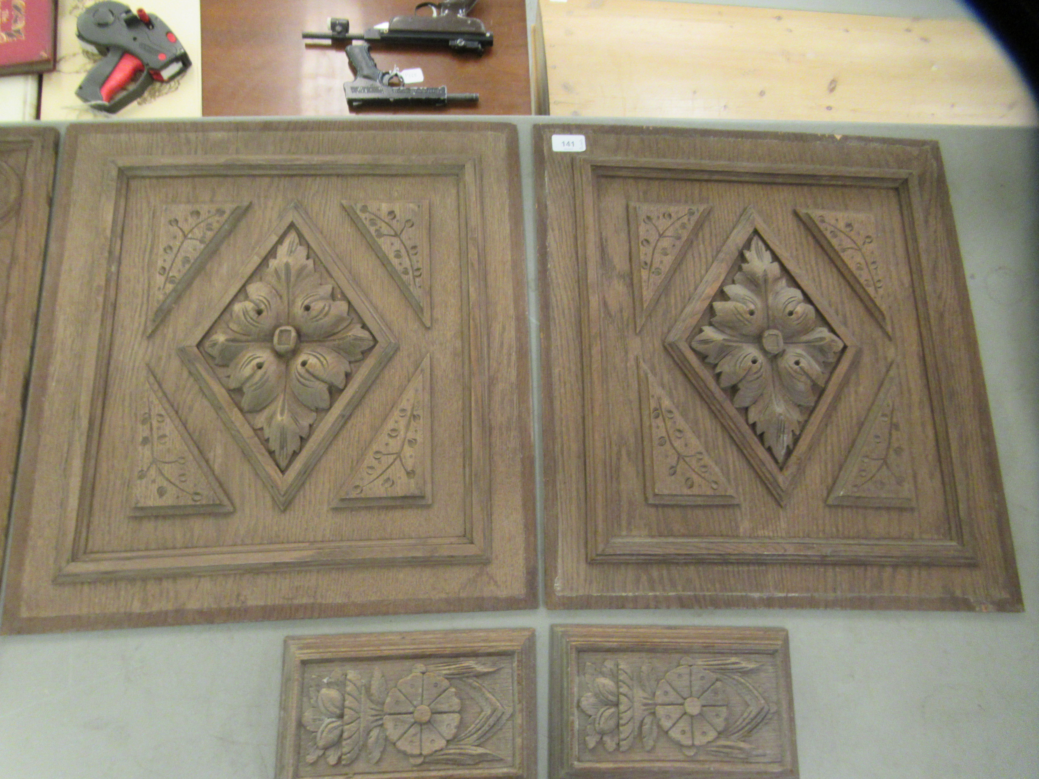 Six late 19th/early 20thC various carved oak furniture panels  largest 20"sq - Image 2 of 4