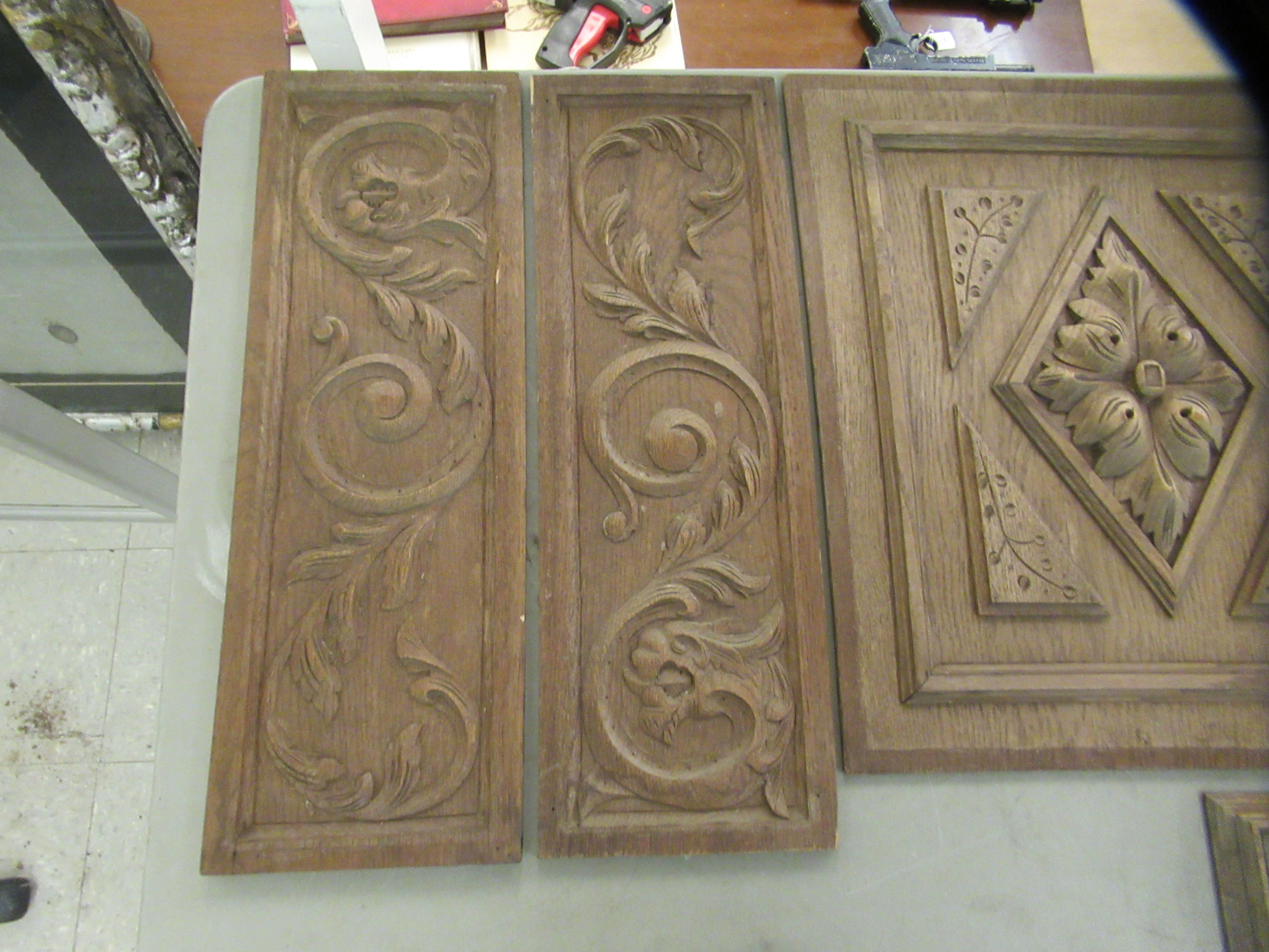 Six late 19th/early 20thC various carved oak furniture panels  largest 20"sq - Image 4 of 4