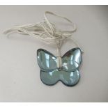 A Baccarat blue glass, butterfly shaped pendant necklace  boxed