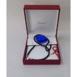 A Baccarat blue glass, heart shaped pendant necklace  boxed