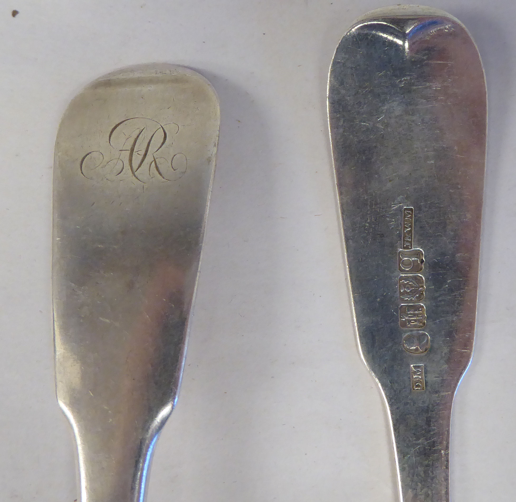 Eleven various 19thC silver fiddle pattern tablespoons  mixed marks  (approx. combined weight 25ozs) - Image 4 of 8