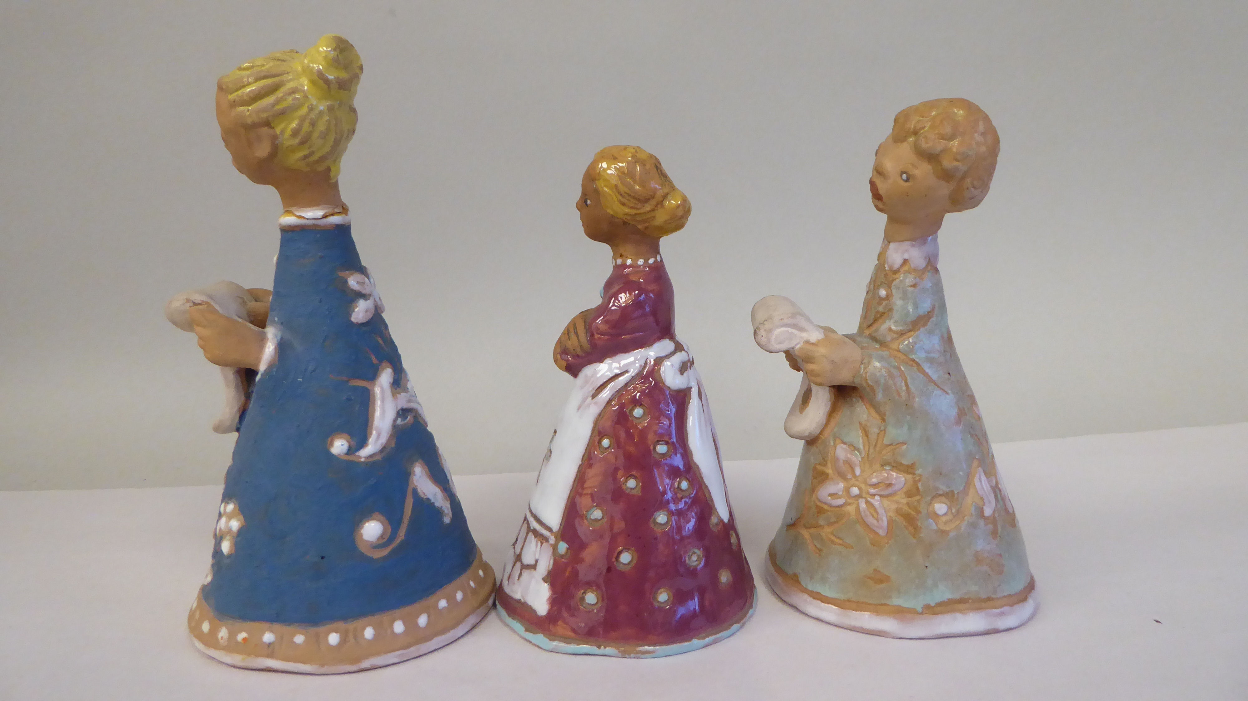 Three Margit Kovacs art pottery standing figures in different poses  5"-6.5"h - Image 2 of 7