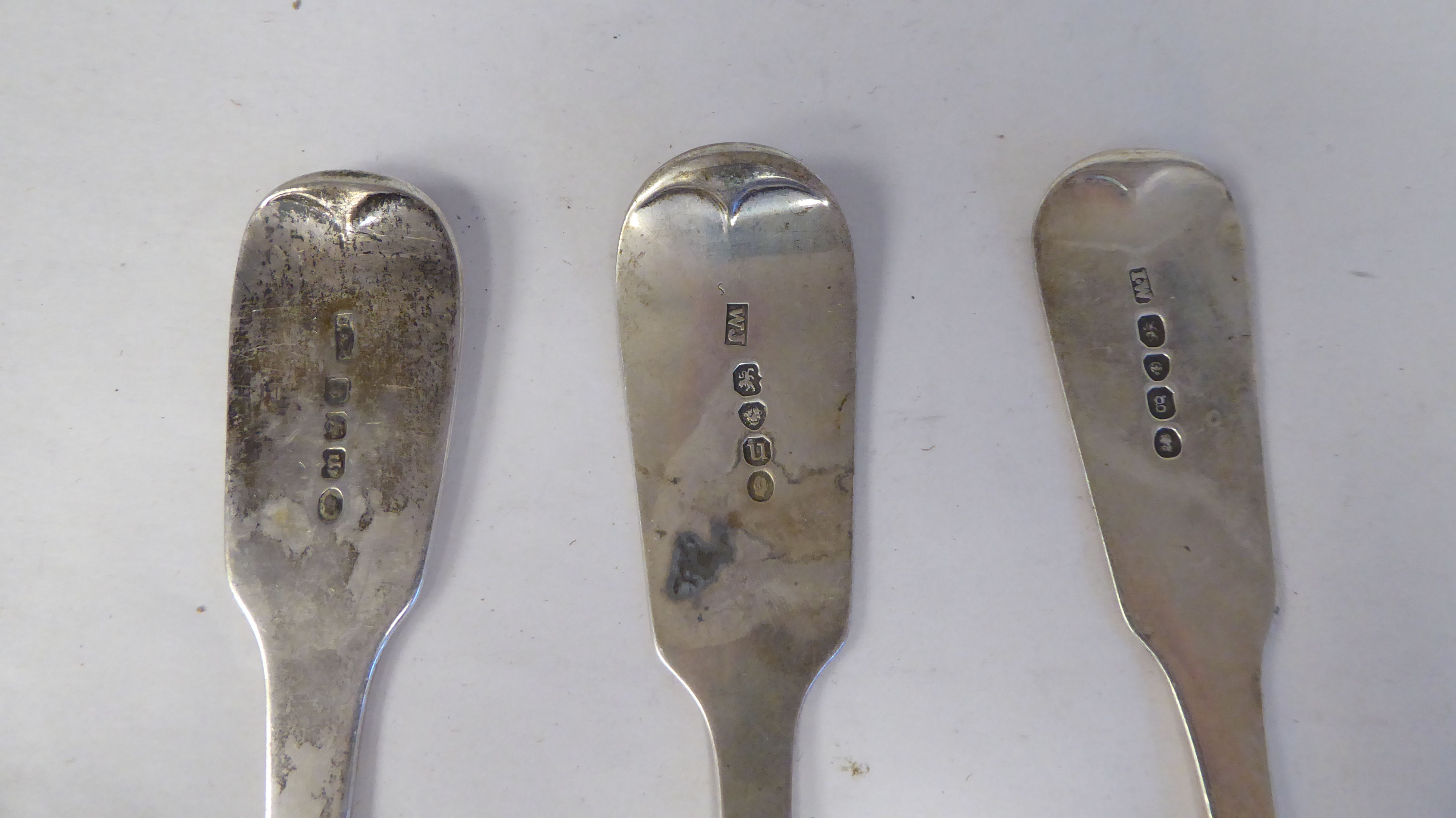 Eleven various 19thC silver fiddle pattern tablespoons  mixed marks  (approx. combined weight 25ozs) - Image 6 of 8