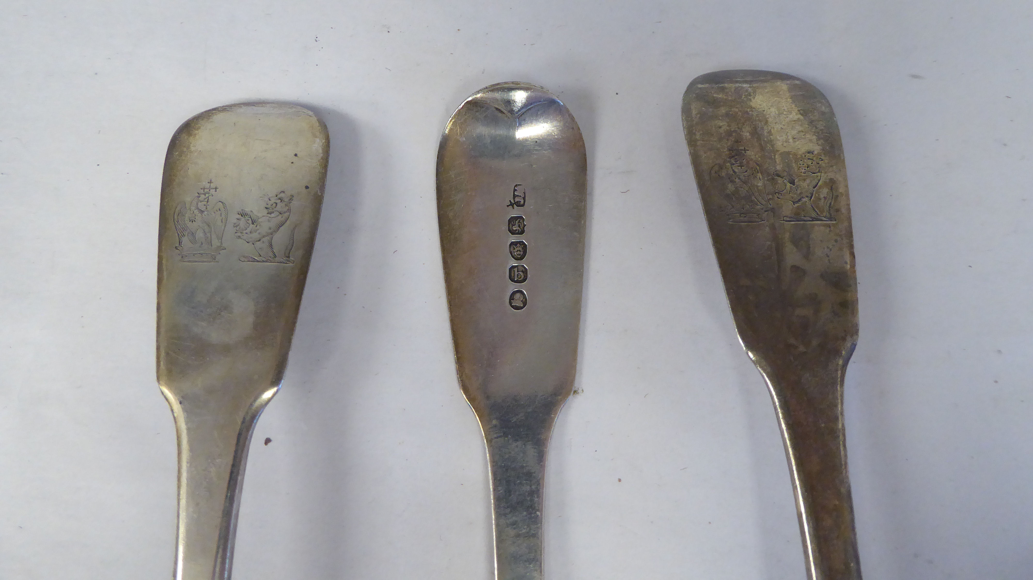 Eleven various 19thC silver fiddle pattern tablespoons  mixed marks  (approx. combined weight 25ozs) - Image 3 of 8