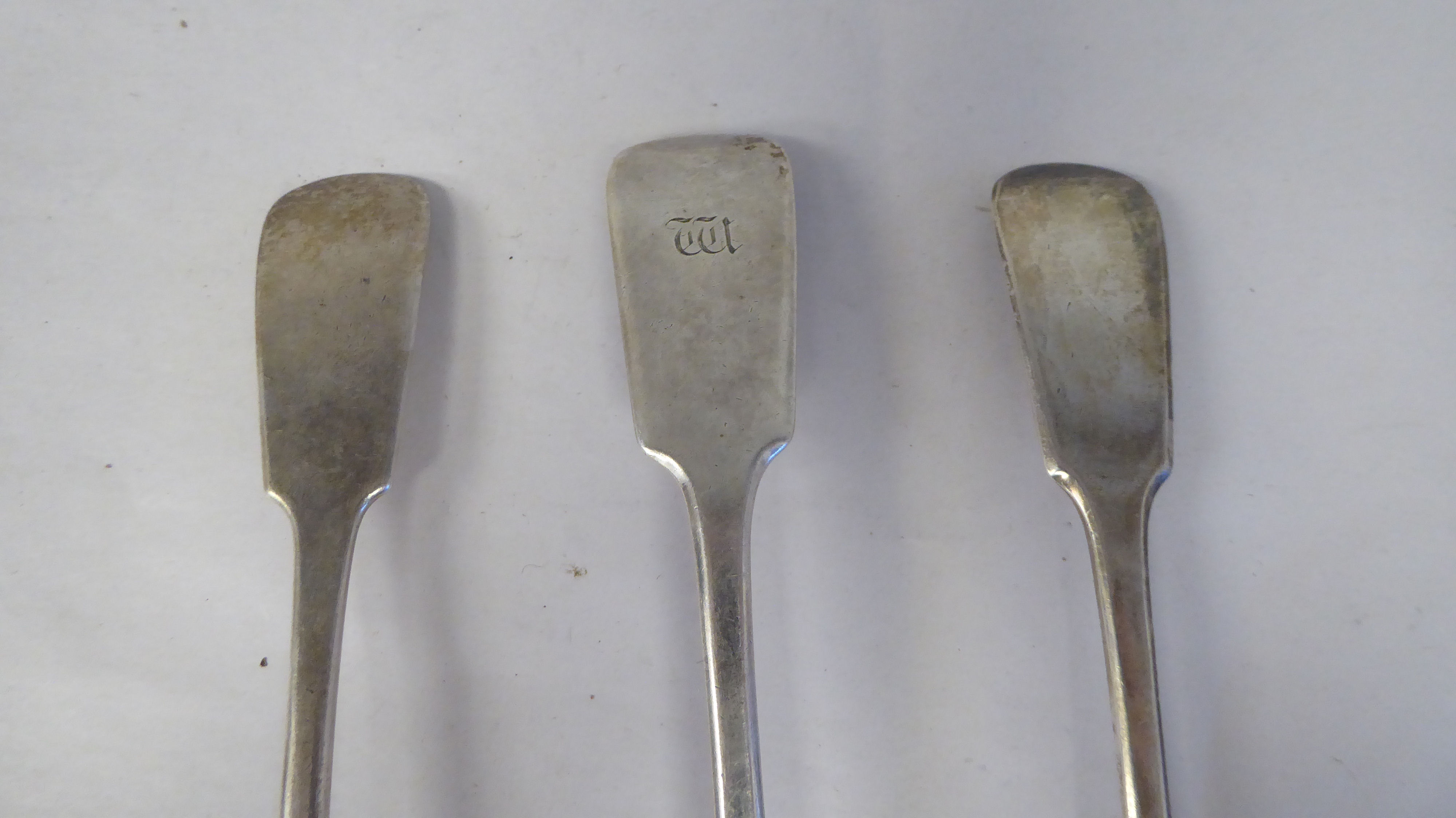 Eleven various 19thC silver fiddle pattern tablespoons  mixed marks  (approx. combined weight 25ozs) - Image 7 of 8