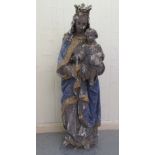 A late 19th/early 20thC painted plaster figure 'The Madonna' wearing a crown and gilded robes,