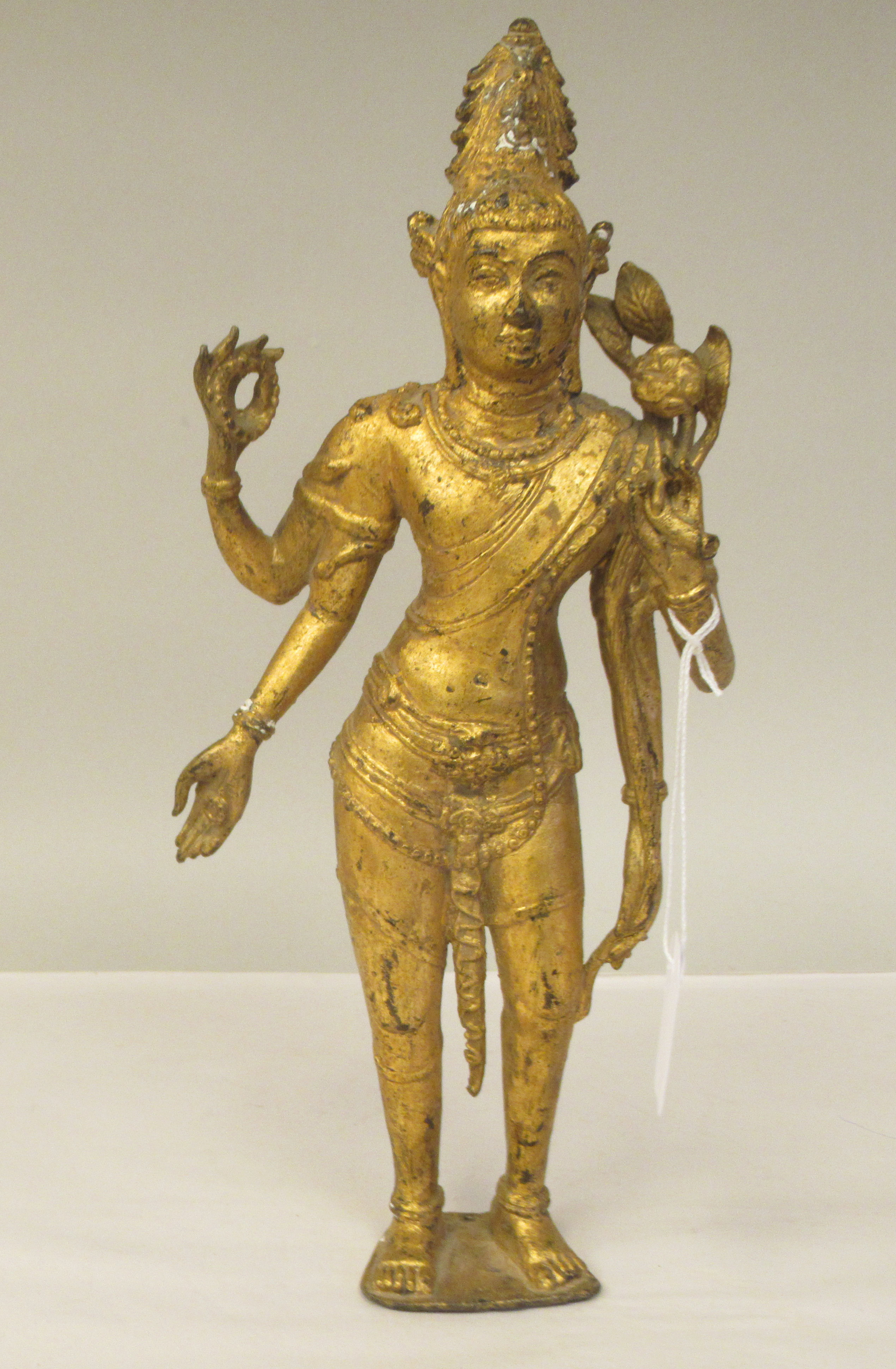 A 19thC gilded bronze, standing figure 'Vishnu'  13"h