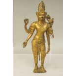 A 19thC gilded bronze, standing figure 'Vishnu'  13"h