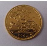 A Queen Elizabeth II half sovereign, St. George on the obverse  2001  cased