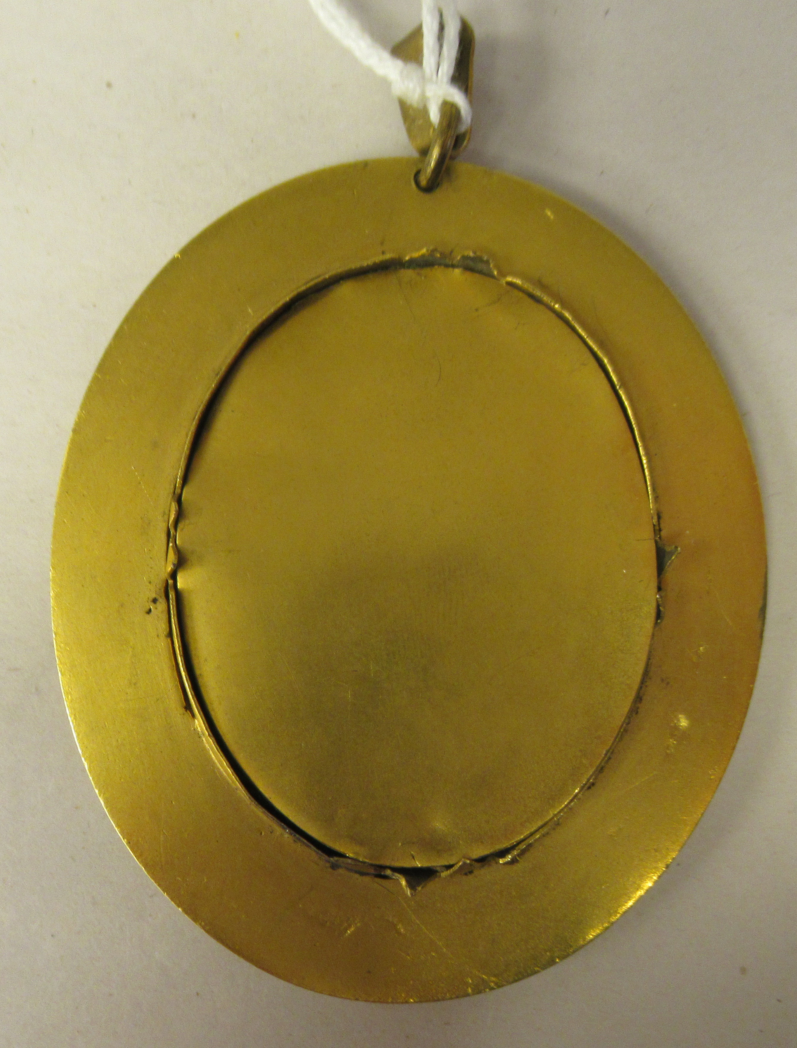 A 19thC gilt metal, glazed oval portrait miniature frame with laurel wreath and bead bordered - Image 3 of 3