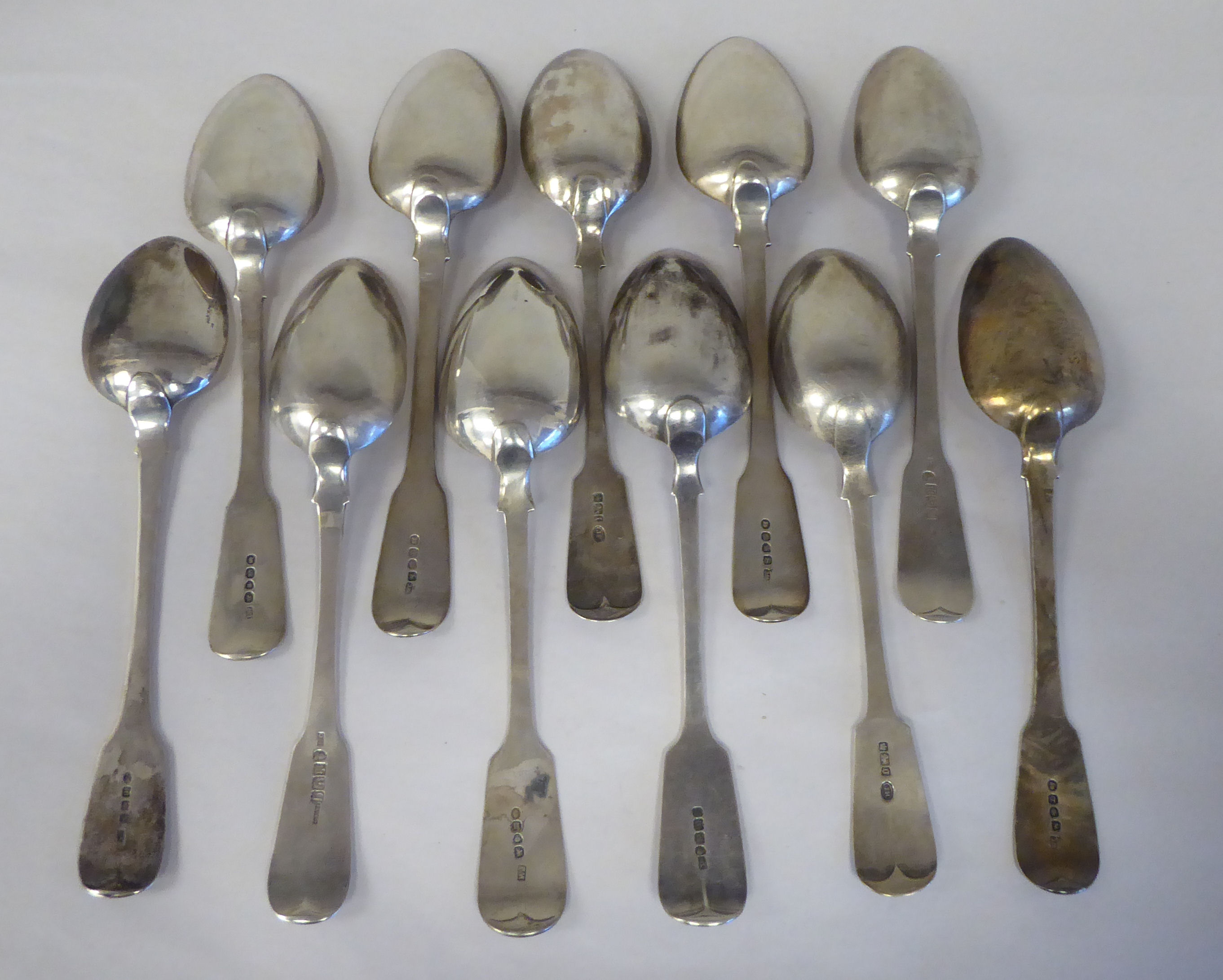 Eleven various 19thC silver fiddle pattern tablespoons  mixed marks  (approx. combined weight 25ozs) - Image 2 of 8