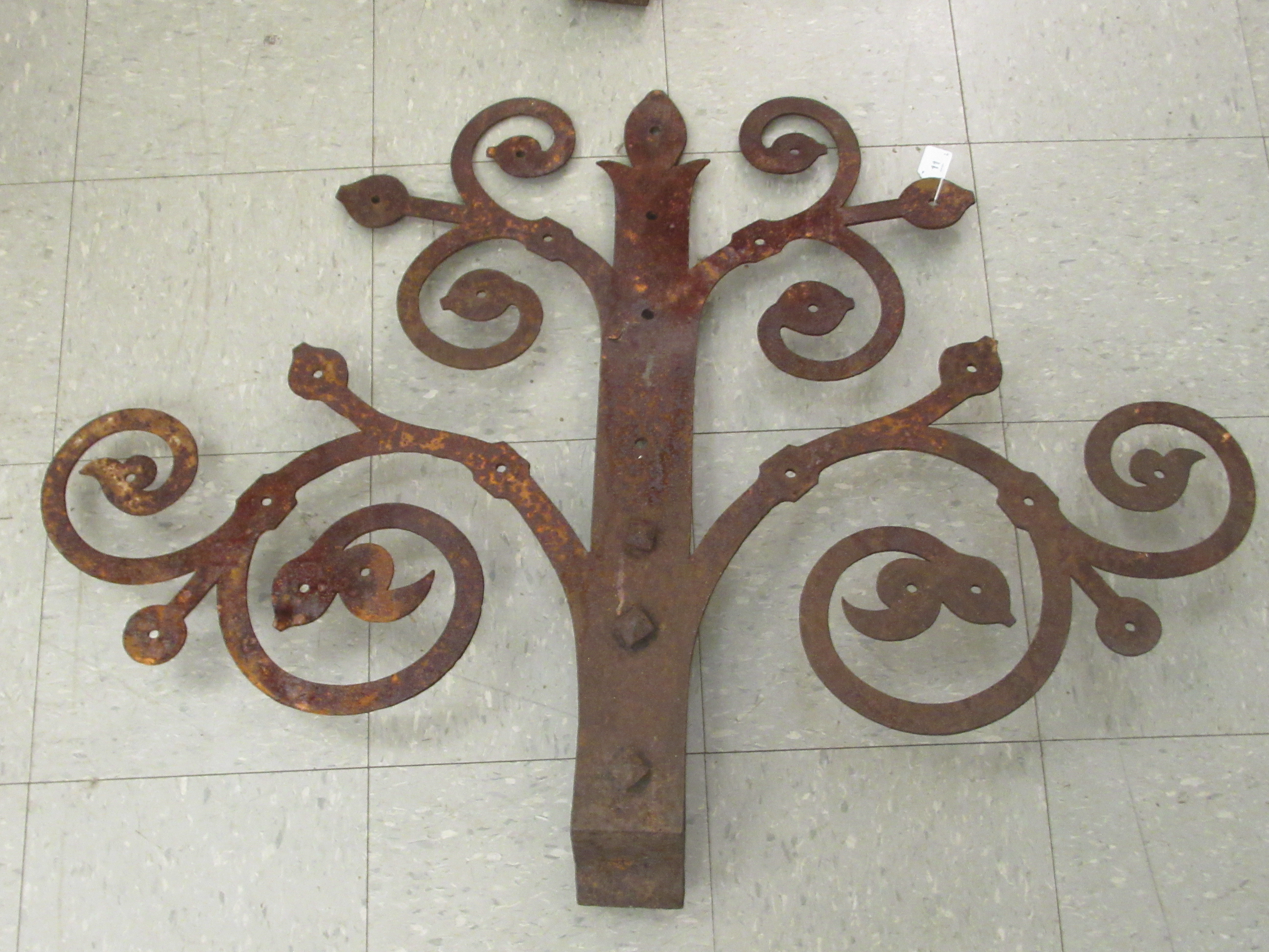 A pair of 19thC Medieval design iron door/gate hinges with decoratively scrolled plates  32" x 41" - Image 2 of 4