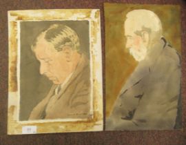 Forrest Hewit - a profile head and shoulders study, a contemplative man  watercolour  bears a