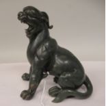 A 19thC Chinese cased jade model, a snarling Foo Dog in seated pose  8"h