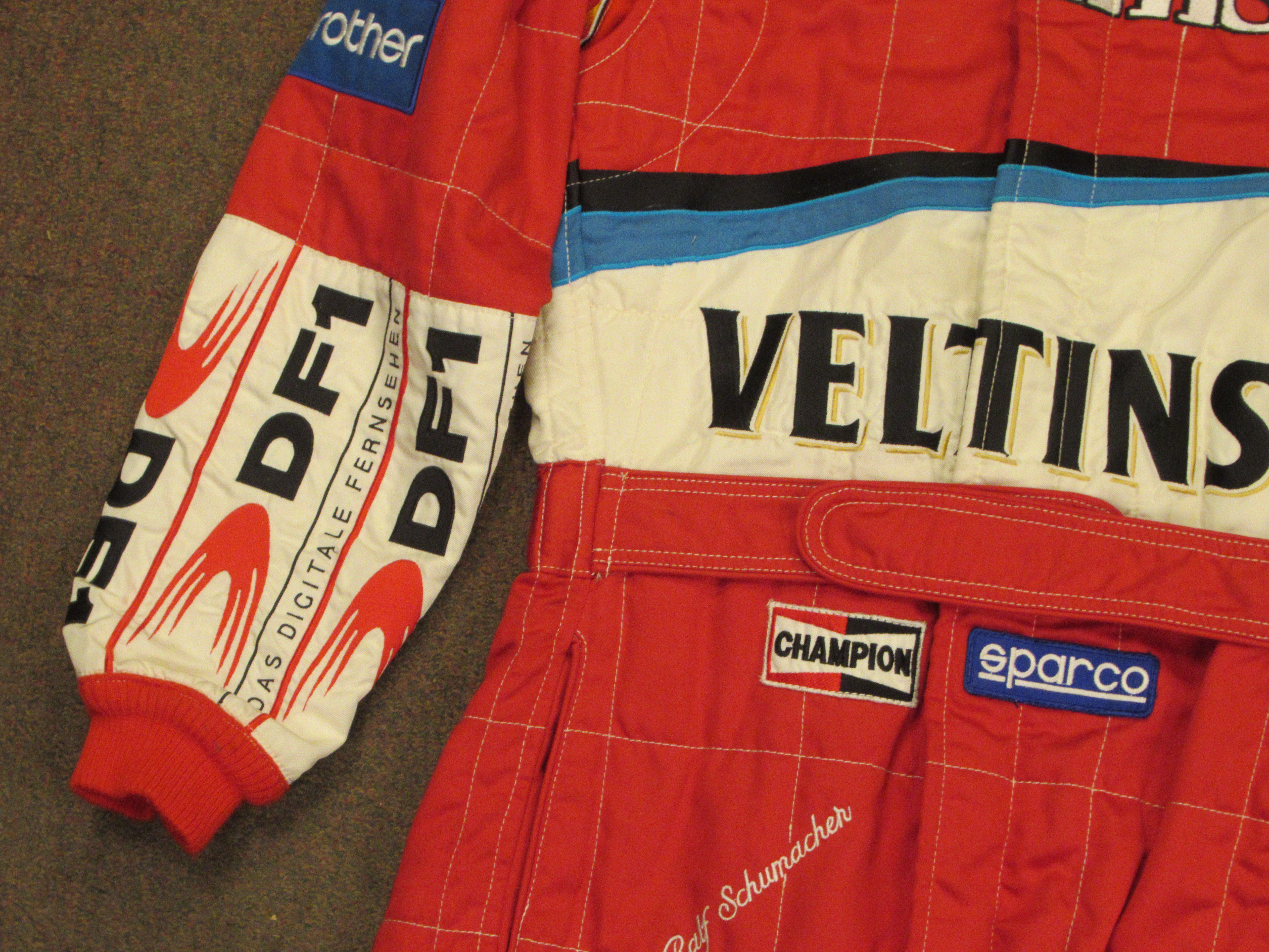 A Sparco Italian made red fabric racesuit, believed to have been owned by Ralf Schumacher, bearing - Image 3 of 12