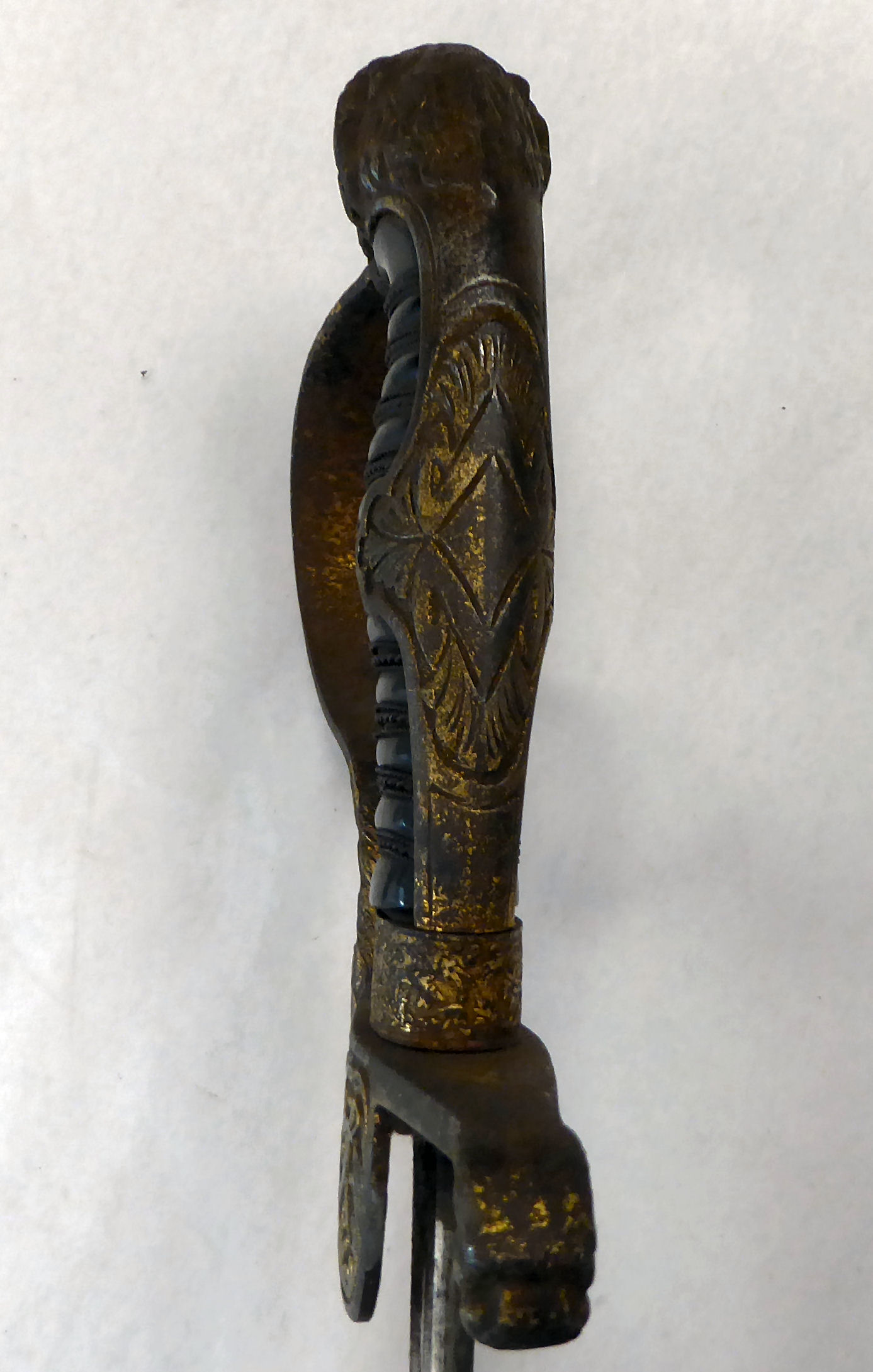 A German Weimar era cavalry dress sword with a gilded iron, lion's head pommel, guard, hilt and - Image 10 of 13