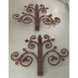 A pair of 19thC Medieval design iron door/gate hinges with decoratively scrolled plates  32" x 41"