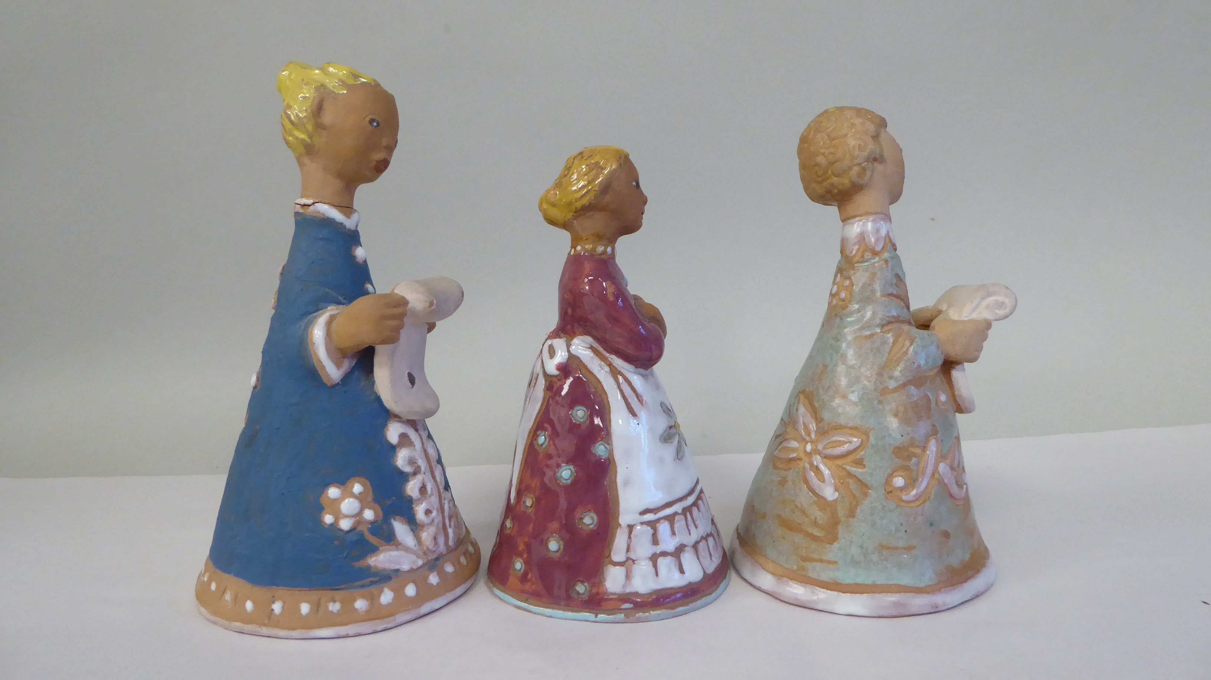 Three Margit Kovacs art pottery standing figures in different poses  5"-6.5"h - Image 4 of 7