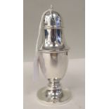 A silver pedestal vase design caster with a perforated, domed cover  ALD  Birmingham 1931