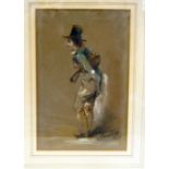 R Courlet - an itinerant musician  watercolour  bears a signature & dated 1840  8.5" x 5"  framed
